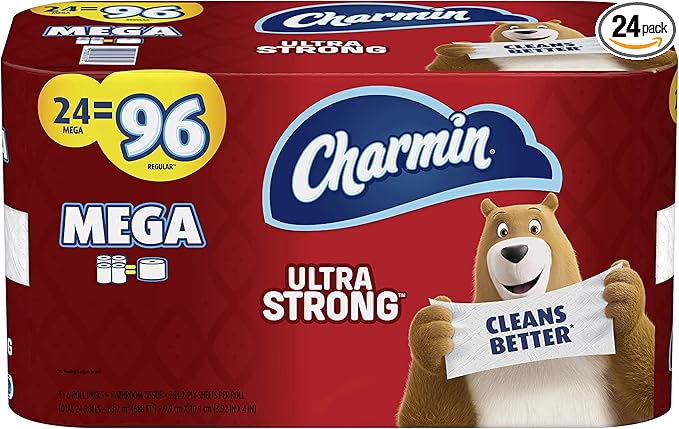 Charmin Ultra Strong Toilet Paper, 24 Mega Rolls = 96 Regular Rolls