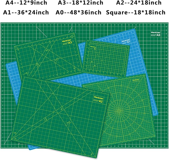 WORKLION Full 9" x 12" Art Self Healing PVC Cutting Mat, Double Sided, Gridded Rotary Cutting Board for Craft, Fabric, Quilting, Sewing, Scrapbooking Project (3 Pack)…
