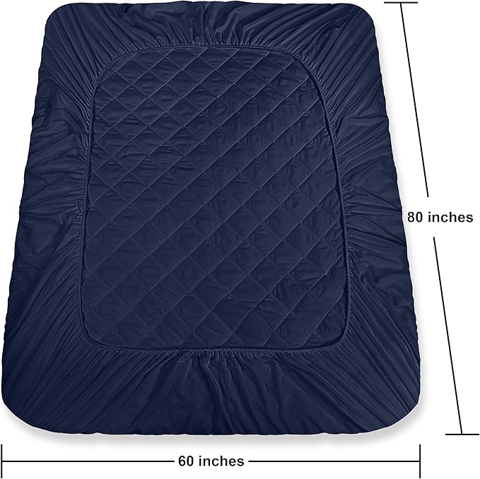 Quilted Fitted Mattress Pad, Queen Mattress Protector Topper with Deep Pocket Stretches up to 16 Inches, Machine Washable Mattress Cover by Utopia Bedding (Navy)