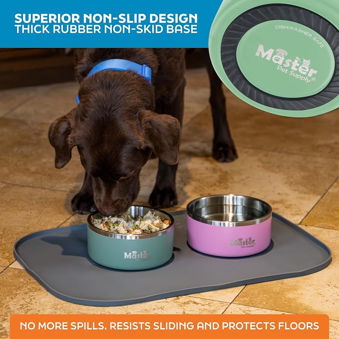 Master Pet Supply Stainless Steel Dog Bowls - 32 oz, Heavy Duty - Pistachio, Double Wall Extra-Thick Insulated, Non-Slip Pet Water Bowl for Dogs, Cats & Pets, Anti Rust Metal, Dish Washer Safe