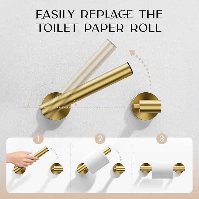 Day Moon™ - Toilet Paper Holder - Modern Roll Holder for Bathroom - 2 Pack - Wall Mount, Gold