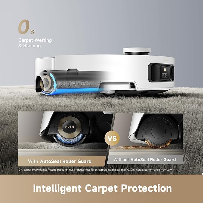DREAME Aqua10 Roller Robot Vacuum, AquaRoll Mopping, 30,000Pa Suction, 100% Detangling, Carpet-Protecting Roller Guard, Clear 2.36in Obstacle, Self-Empty, Self-Cleaning, Roller Mop Extending