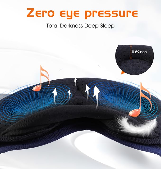 Bluetooth Sleep Mask with 2 Removable 3D Contoured Cup, Bamboo Cotton Sleeping Headphones for Side Sleepers with Timming Setting, Blackout Eye Mask for Sleeping Travel Meditation Men Women(Navy Blue)