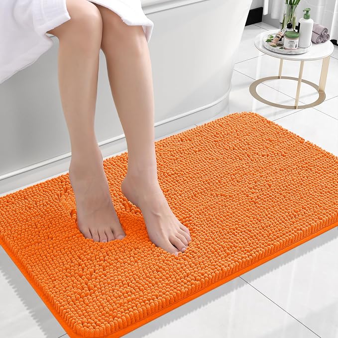 OLANLY Small Bathroom Rugs 24x16, Extra Soft Absorbent Chenille Bath Rugs, Rubber Backing Quick Dry, Machine Washable Bath Mats for Bathroom Floor, Tub and Shower, Home Decor Accessories, Orange