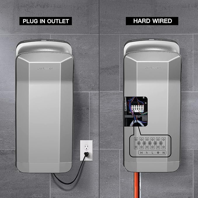 JETWELL Vertical Premium Commercial Hand Dryer- High Speed Jet Air Motor Speed Adjustable with HEPA Filter- Automatic Warm Wind Silver Gray Plastic Cover Hand Blower