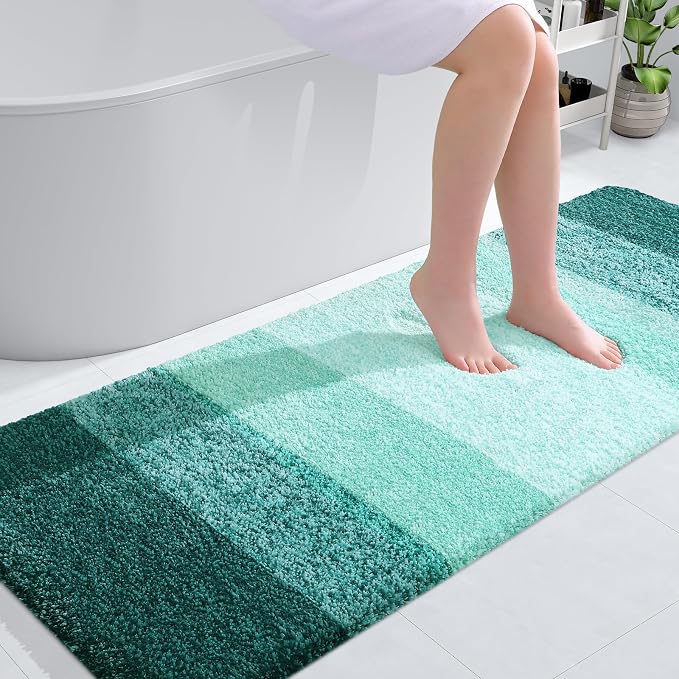 OLANLY Bathroom Runner Rugs Mat 59x24, Extra Soft Absorbent Microfiber Bath Rugs, Rubber Backing, Quick Dry, Long Bath Mats for Bathroom, Tub and Shower, Home Decor Accessories, Blackish Green
