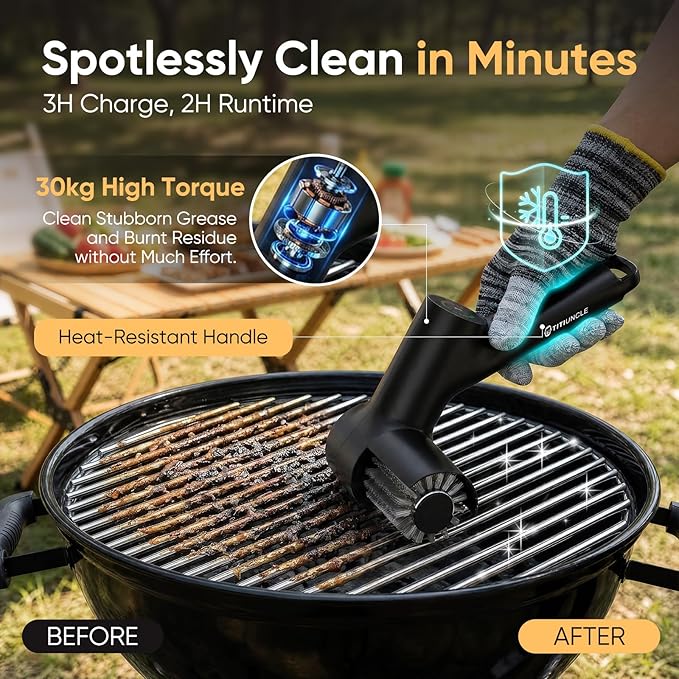 Electric Grill Brush for Outdoor Grill, BBQ Grill Cleaner Cleaning Brush with Stainless Steel Rotary Head, 500RPM Motorized, 3 Speed Modes, 120Mins Runtime, No Bristle Shedding, Gifts for Men/Dad