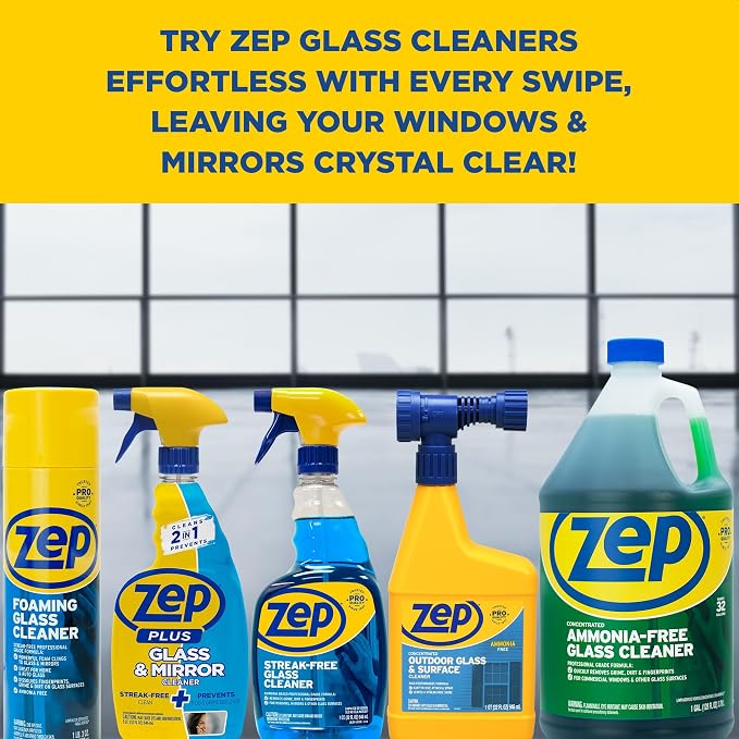 Zep Foaming Glass Cleaner - 19 oz (Case of 12) ZUFGC19 - Streak-Free Professional Grade Formula that Dissolves Dirt, Fingerprints and Grime on Glass, Mirrors, Windows and Plexiglas in Home, Business,