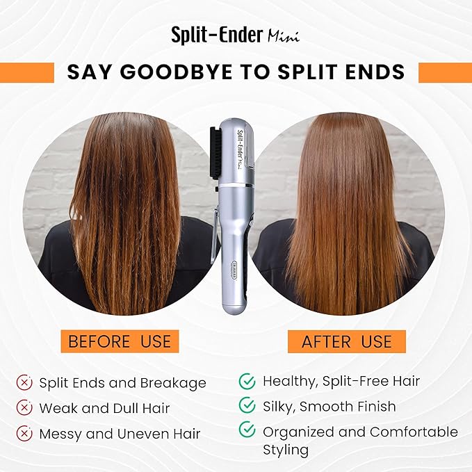 Split-Ender Mini – Original Cordless Split End Hair Trimmer for Dry, Damaged, Brittle, Frizzy, Curly or Straight Hair 3 AAA Battery Operated Hair Clipper for Home Use – Silver