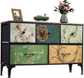 WLIVE Wide Dresser for Bedroom, 5 Drawer Chest of Drawers, Floral | 5 roomy fabric drawers, Wide storage design, Bedroom or closet use, Sturdy steel frame, Smooth wood tabletop