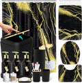 21PCS Bathroom Sets with Shower Curtain and Rugs Bathroom Accessories Set Black Bathroom Set Complete with Trash Can, Toilet Brush, Qtip Holder & 3PCS Soap Dispenser