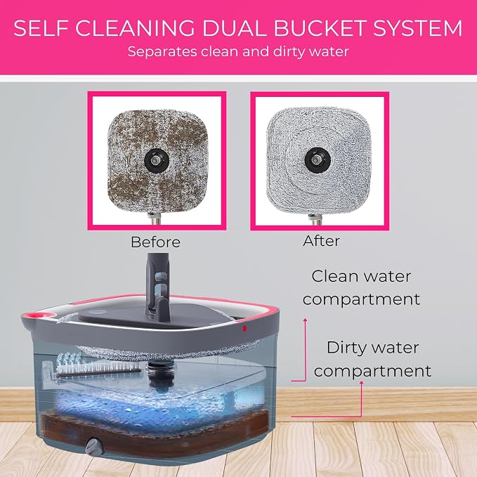 True & Tidy Square Spin Mop & Bucket System w/Extra Squeegee Head