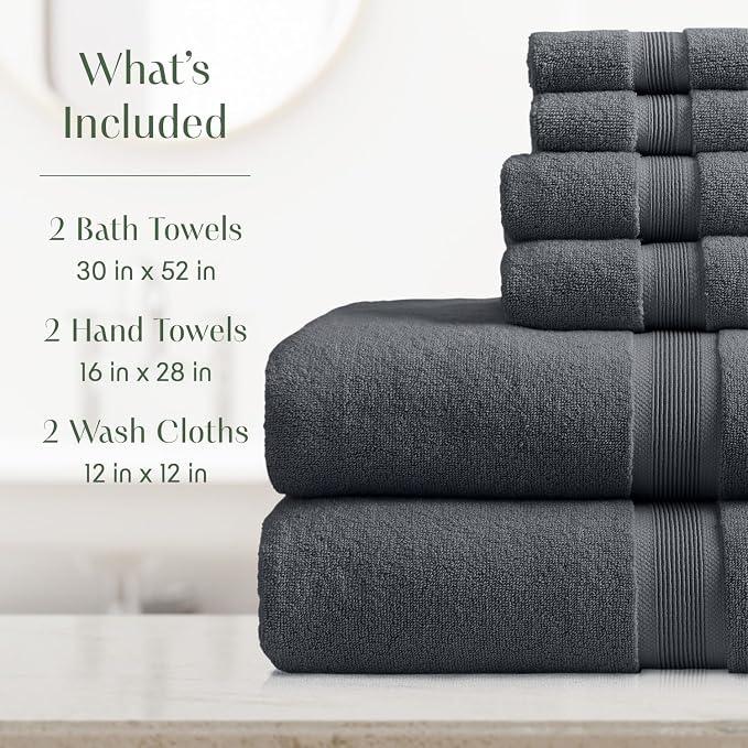 Springtree Home Luxury Bamboo Rayon Bath Towel Set | 6-Piece Set | Iron | 35% Bamboo Rayon - 65% Zero Twist Cotton | Absorbent Quick-Dry Towels for Bathroom | Ultra Soft | OEKO-TEX Standard 100