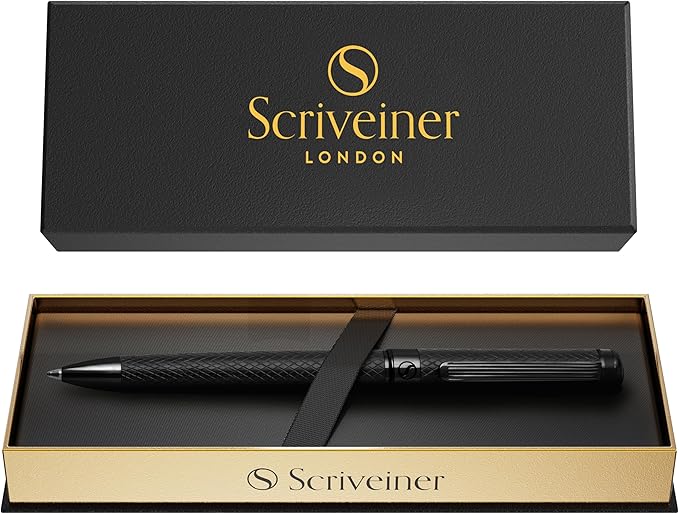 Scriveiner All Black Ballpoint Pen -Stunning Luxury All Metal Matt Black Pen, Schmidt Black Refill, Best Gift Set for Men & Women, Professional Executive Office, Nice Fancy Designer Pens