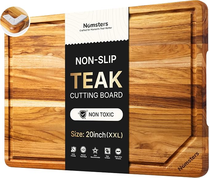 20'' Extra Large Teak Wood Cutting Board for Kitchen Non Slip Over Sink Charcuterie Board Serving Heavy Duty Non Toxic Wooden Chopping Board Thick Haus Big Xl XXl Convenient Kitchen Essentials