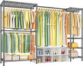 Ulif E10 Clothes Rack（With Stretchable Hanger Rod）Freestanding Clothing Racks for Hanging Clothes，Adjustable Closet Organizer System，Portable Garment Rack 73-97" W x 15" D x 72" H，Max Load 800LBS，Grey