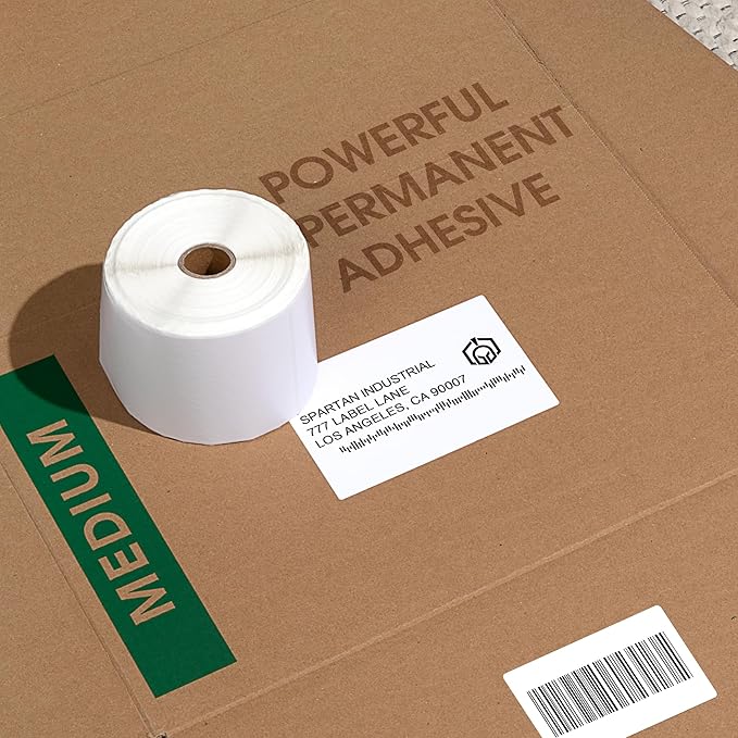Spartan Industrial - 2" X 1” Direct Thermal Labels (13000 Count, 10 Rolls) - Perforated UPC Barcode Stickers, SKU Labels, Address and Mailing - Compatible with Zebra and Rollo Printers