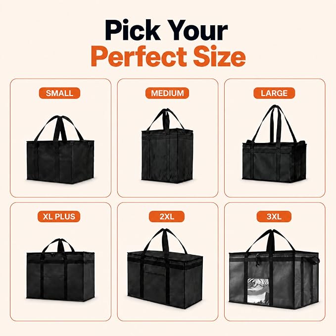 Insulated Food Bag, Portable Cooler Tote (Medium, Black, 1 Pack) | Thermal bag, For cold and hot food, Soft sided cooler, Heavy duty 3-layered tote, Grocery shopping, Beach or travel bag