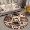 Brown Rustic Lodge Cabin Moose Deer Round Rugs 6 Feet Western Bear Wildlife Print Rugs for Bedroom Non-Slip Circular Elk Deerlet Rug Carpet