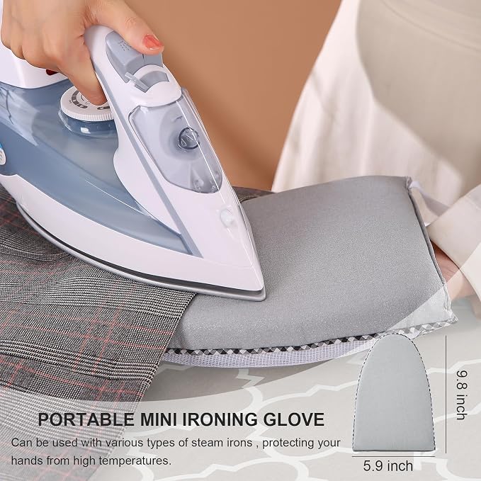 Ironing Board,Foldable Ironing Board Adjustable Height Compact Iron Board Thick Steel Tube Iron Board with Holder,Replacing Cloth Cover and Mini Handheld Gloves,Gift for Women(Grey Texture)