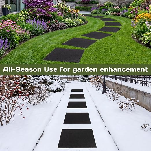 Nuanchu 8 Pcs 12 x 12 Inch Rubber Stepping Stones Outdoor Garden Walkway Non-Slip Durable Pavers for Patio, Pathway, Landscaping, Weatherproof Stepping Stones for Easy Installation (Square,Black)