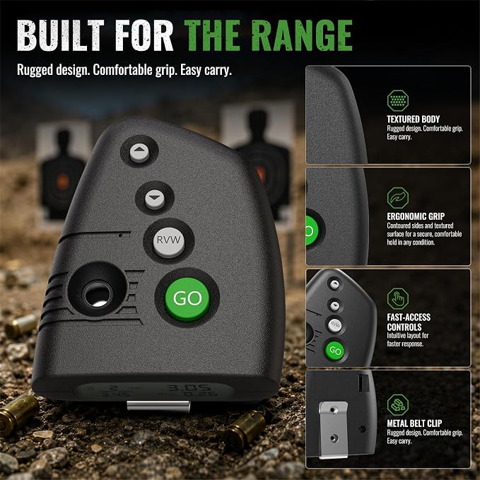 Shot Timer for Shooting Competition– Loud 110dB Buzzer, Par & Split Times, Belt Clip, Ergonomic Design & Battery Not Included – Helps Improve Your Training (Green)