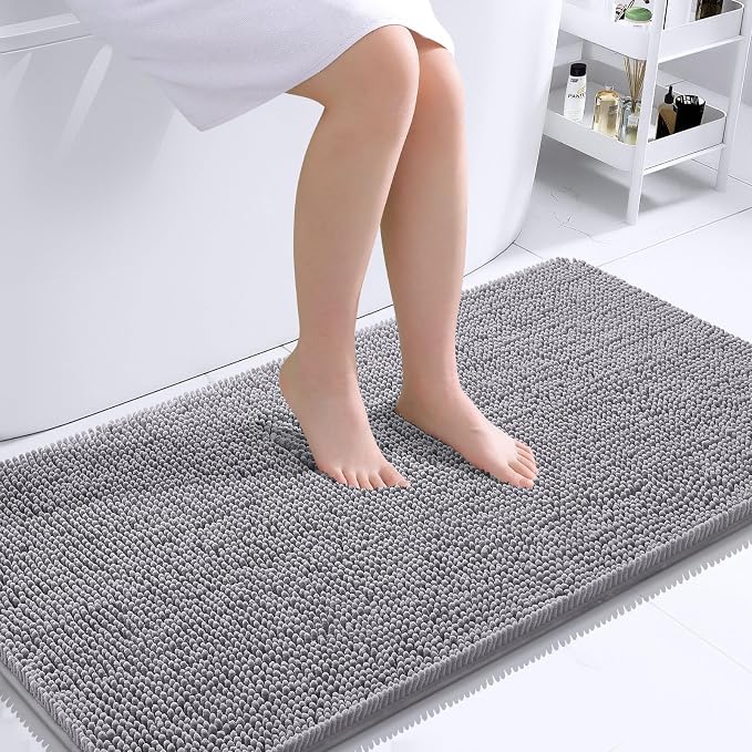 OLANLY Bathroom Runner Rugs 44x24, Extra Soft Absorbent Chenille Bath Rugs, Rubber Backing Quick Dry, Machine Washable Long Bath Mats for Bathroom Floor, Tub and Shower, Home Decor Accessories, Grey