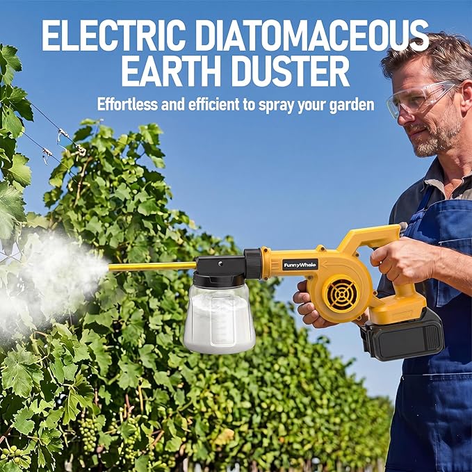 Electric Diatomaceous Earth Duster Compatible Compatible with Dewalt 20V Battery(No Battery) Garden Dust Applicator with 1L Capacity Powder Sprayer for Garden, Chicken Coop and Barn