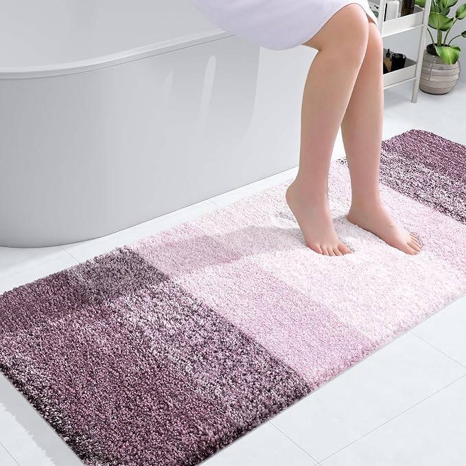 OLANLY Large Bathroom Rugs Mat 54x24, Extra Soft Absorbent Microfiber Bath Rugs, Rubber Backing, Quick Dry, Machine Washable Bath Mats for Bathroom Floor, Tub and Shower, Home Decor Accessories, Mauve
