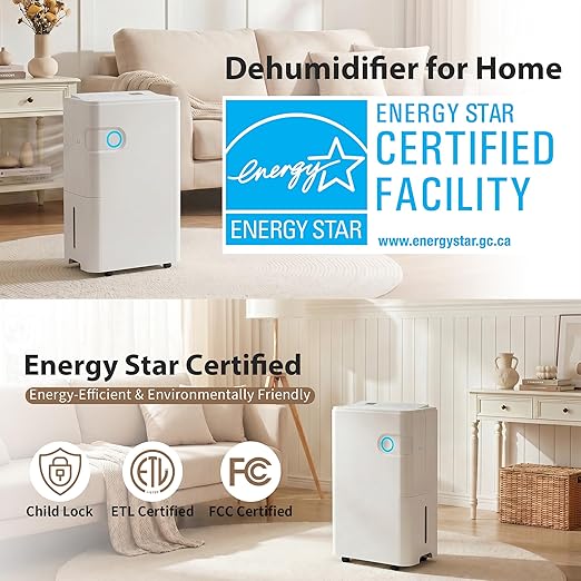 80Pints Dehumidifier with Drain Hose, 5,500 Sq.Ft Dehumidifier for Basement, 5L/1.32 Gallon Tank, Energy Star Cert. 42dB, Humidity Display Ring, Humidity Remover for Home, Bedroom & Bathroom