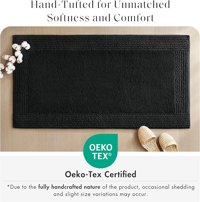Madison Park Splendor Reversible 100% Cotton Bath Rug, 24 x 44, Black | Tufted Bathroom Mat, 3000 GSM, Hotel Quality, Luxurious Plush, Medium Pile, Absorbent, Quick Dry, OEKO-TEX, Shower Room Décor