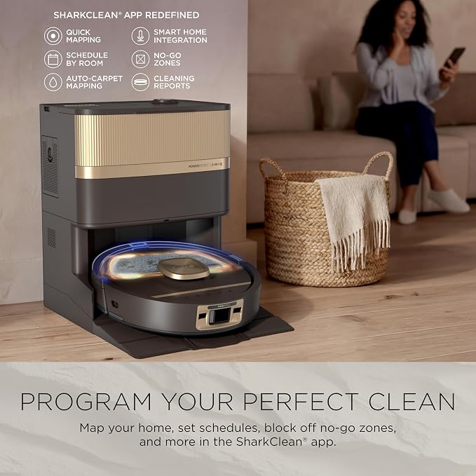 Shark PowerDetect UV Reveal Luxe Collection | 2-in-1 Robot Vacuum & Mop for Carpets & Hard Floors | UV Stain Detect | Self-Clean, Self-Empty, Heated Wash & Dry | Espresso | RV3024XEUSPU