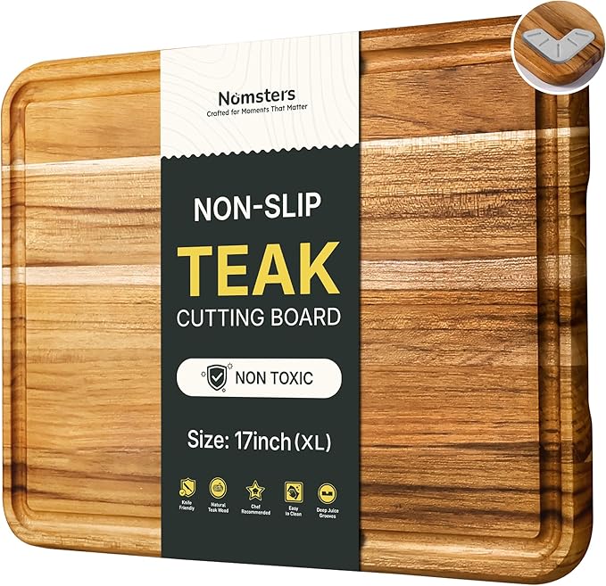 Teak Wood Cutting Board 17'' Wooden Chopping Board Kitchen Appliances | High-End Teak, Over Sink, Wooden Chopping & Charcuterie Board, Easy to Clean, Non-Toxic, Ideal Kitchen Gift, Solid Thick