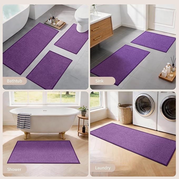 YIHOUSE Purple Bathroom Rugs Sets 2 Piece, Quick Dry Thin Bath Mat with Toilet Rug, Non Slip Absorbent Machine Washable, Bath Rugs for Tub Sink Home Decor (17"x24" + 17.5"x24" U-Shaped)