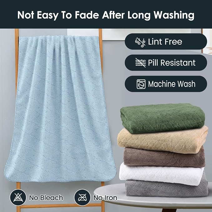JML Bath Towels, Pack of 2, 30 in x 60 in, Light Blue | Hanging Loop, Super Soft, Absorbent, Lint Free, Fade Resistant, Lightweight, Quick Dry, Use for SPA , Sauna, Salon Hair Wrap