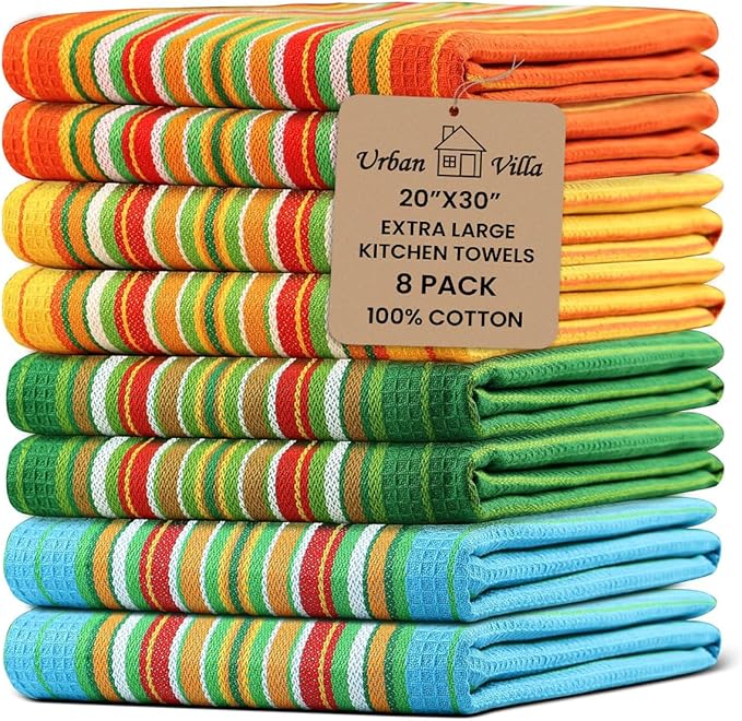 Urban Villa Kitchen Towels Cotton Dish Towels 20”x30” (Set of 8) Multi