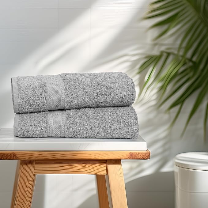 Medium Size Bath Towels Set of 6 – 100% Cotton Terry – 24" x 48" – Quick Dry, Soft & Highly Absorbent – Light Grey Towels for Bathroom, Gym, Spa, Pool & Daily Use