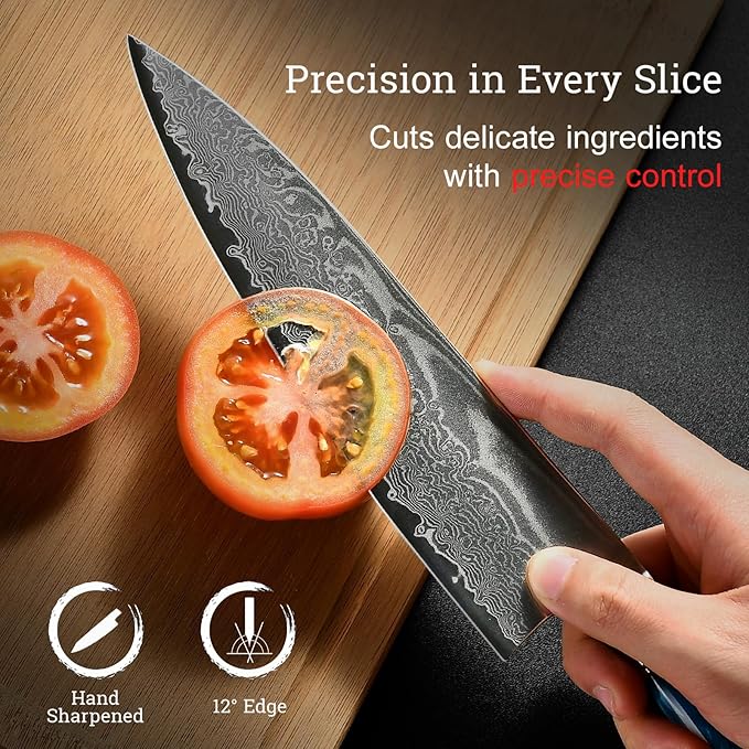 ATUMURYOU Japanese Chef Knife, 8 Inch Damascus Kitchen Knife with VG10 Steel, Ultra Sharp Professional Cooking Knives with Resin Wood Handle, Gift Box for Home & Restaurant