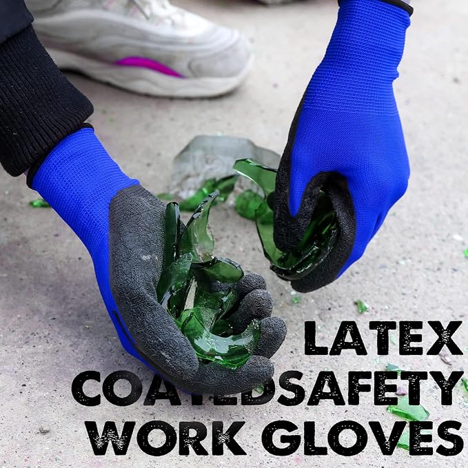Evridwear Crinkle Latex Rubber Hand Coated Safety Work Gloves for Men Women General Multi Use Construction Warehouse Gardening Assembly Landscaping,X-Large Blue 120 Pairs Pack