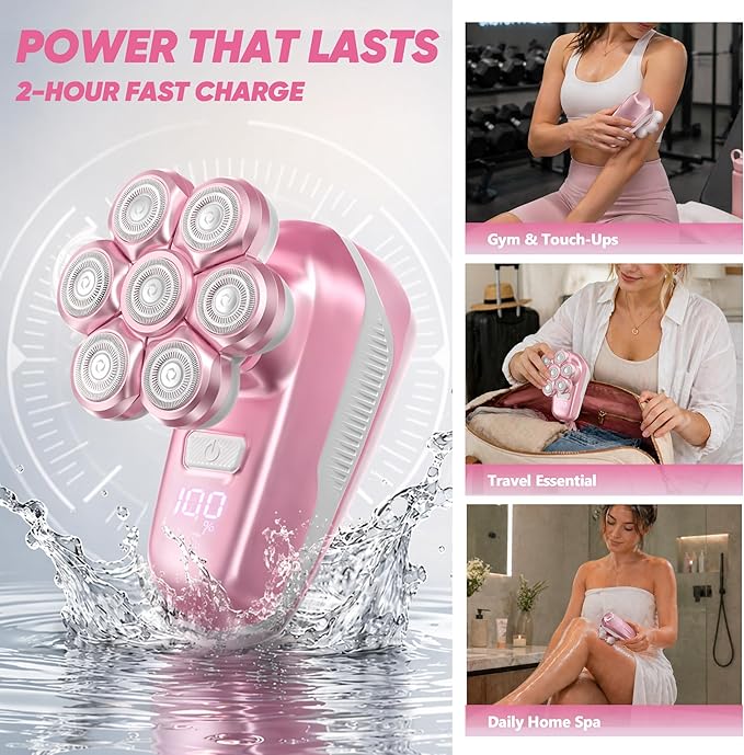 Electric Shaver for Women, Electric Razor with 7D Magnetic Shaver Heads, Wet Dry Bikini Trimmer Kit for Women & Men, Nose Ear Hair Trimmer, USB Rechargeable Clippers, Pink