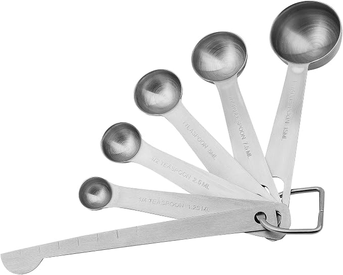 Stainless Steel Measuring Cups and Spoons Set, 18/8(304) Steel Material Heavy Duty 5 Measuring cups and 5 Measuring Spoons 1 Leveler and 2 rings Pack 13pcs Per set