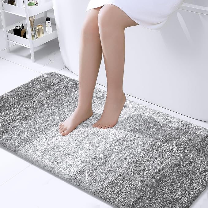 OLANLY Bathroom Runner Rugs Mat 47x24, Extra Soft Absorbent Microfiber Bath Rugs, Rubber Backing, Quick Dry, Washable Long Bath Mats for Bathroom, Tub and Shower, Home Decor Accessories, Light Grey