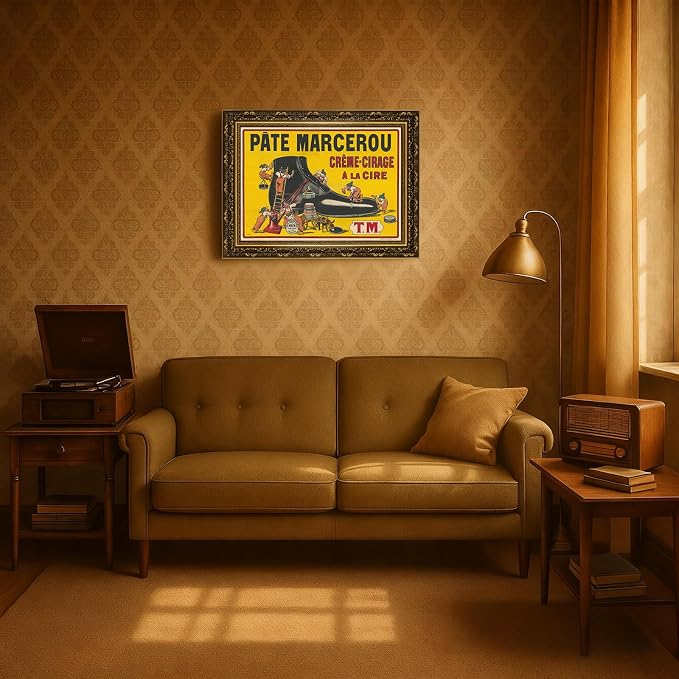 Vintage Framed Shoe Polish Advertising Wall Art Canvas Print Oil Paintings Reproduction World Classics Retro Poster Painting Pictures Home Decor Funny Bar Office Dorm Room (Retro Framed,16L x20W)