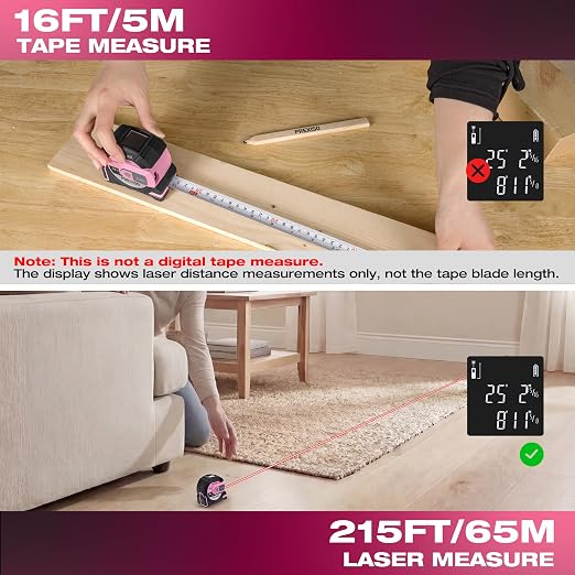 PREXISO 2-in-1 Laser Tape Measure- 215Ft Laser Measuring Tool & 16Ft Measuring Tape with Auto Lock & Magnetic Hook - Laser Measurement Tape - Pythagorean, Area, Volume, Ft/Ft+in/in/M Unit-NOT Digital