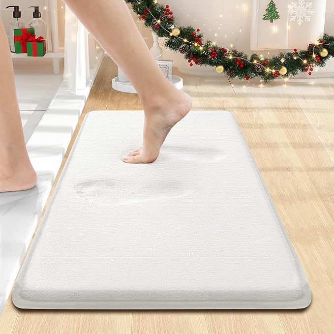Smiry Memory Foam Bath Mat 24x16, Extra Soft and Absorbent Bathroom Mats, Non Slip Washable Carpet for Floor, Shower and Tub, Ivory White