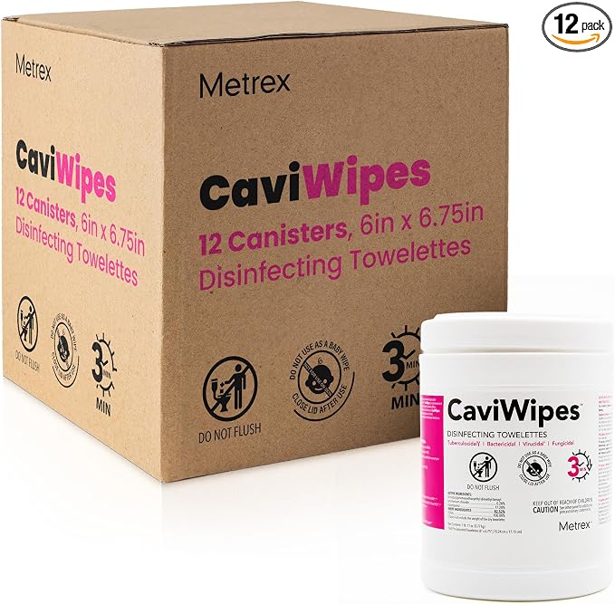 Metrex CaviWipes Germicidal Antibacterial Disinfecting Wipes – EPA-Registered, with CaviCide – Kills Bacteria, Viruses & Fungi – Hospital-Grade Medical & Dental – 160 Count, 12- Pack (Case)