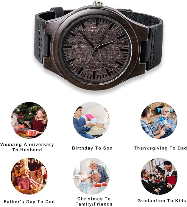 Custom Engraved Wood Watch Gifts for Fiancé Boyfriend Husband Men Him As Personalized Anniversary Christmas Birthday Father Day Graduation Valentine's Wooden Idea
