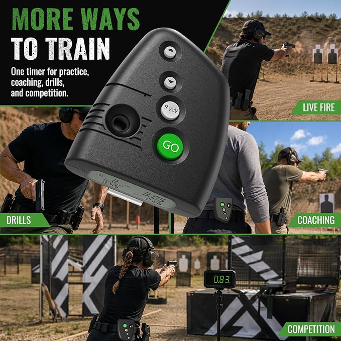 Shot Timer for Shooting Competition– Loud 110dB Buzzer, Par & Split Times, Belt Clip, Ergonomic Design & Battery Not Included – Helps Improve Your Training (Green)