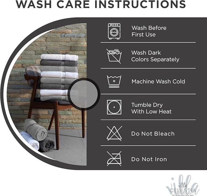 Villa Celestia 24-Piece 100% Cotton Towel Set, 6 Bath Towels, 6 Hand Towels, 12 Wash Cloth, Quick-Dry, Black
