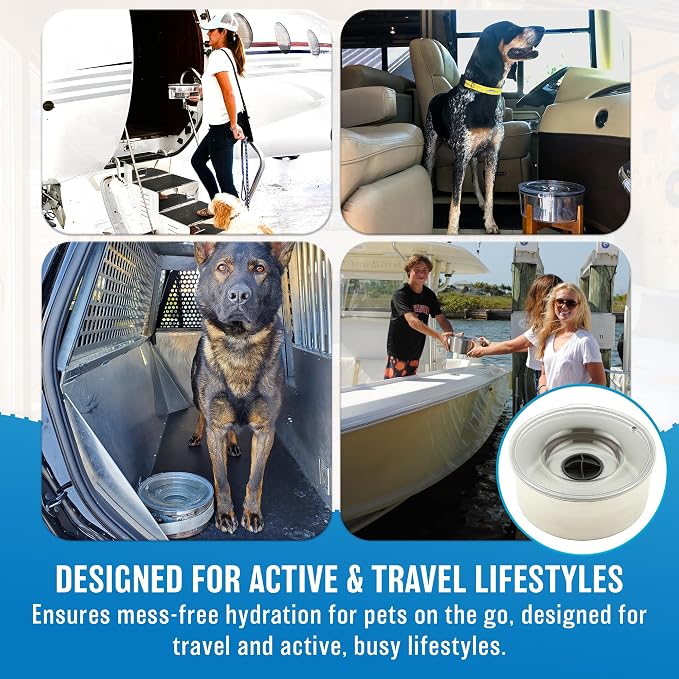 Stainless Steel Dripless Water Bowl with Tritan Plastic Lid, Holds 1 Gal, Reduces Spills & Trails Up to 85%+, Water Bowl for Mammoth Breed Dogs (131+ lbs), The Original Slobber Stopper